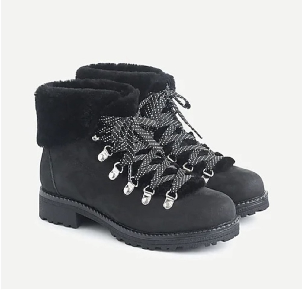 J. Crew Black Shearling Winter Nordic Lace-up Boots - New without tags